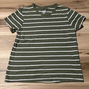 Time and Tru Olive and White Striped Tee